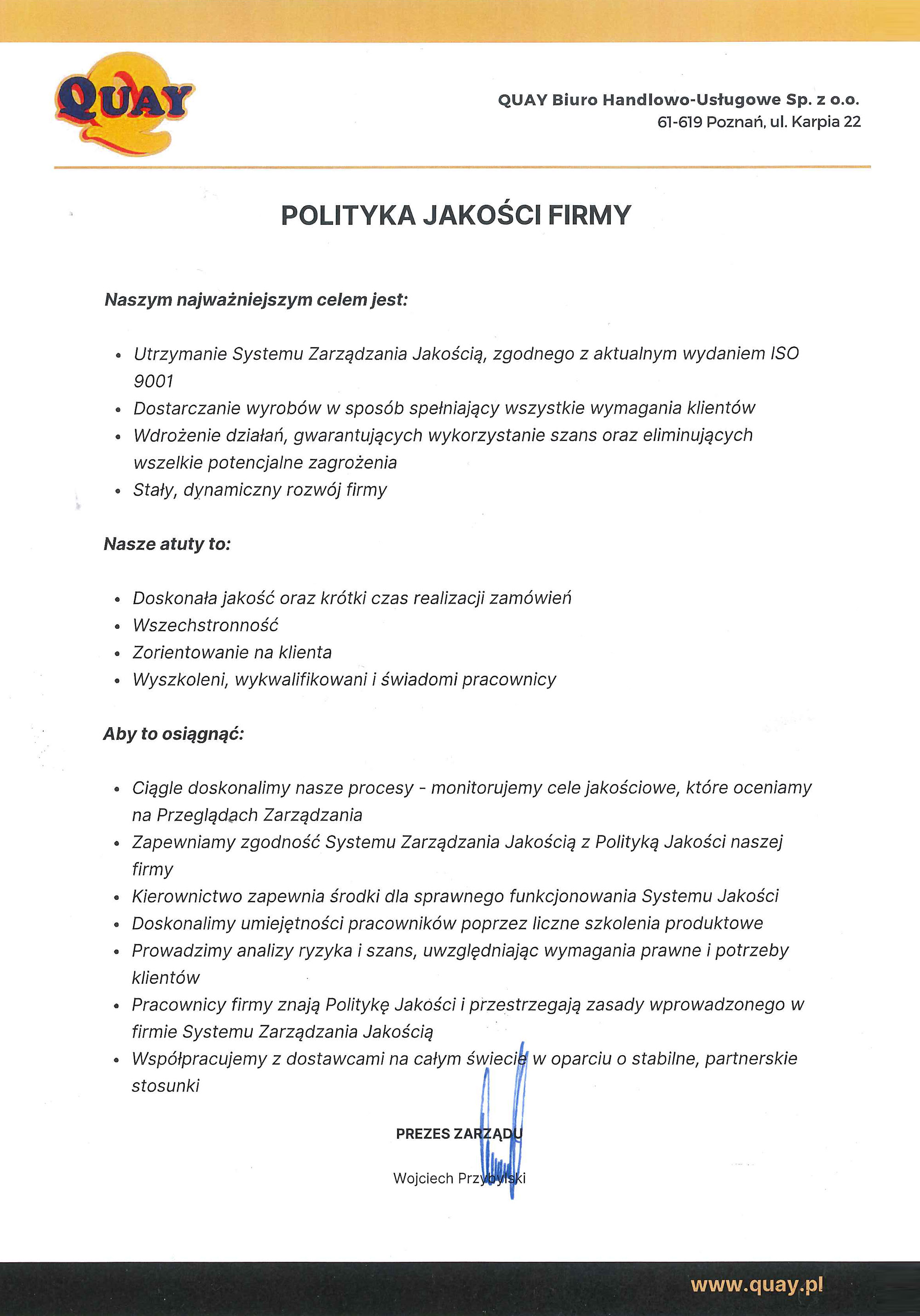 polityka jakości